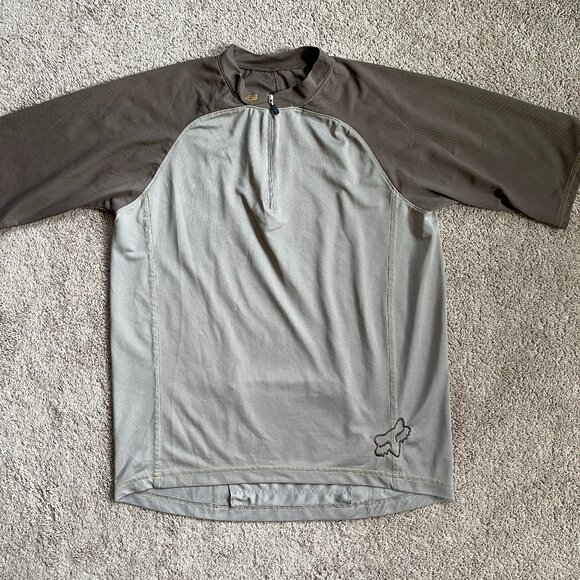 Fox Racing Shirt Beige Gray Brown Base Bike Jersey ¼ Zip Mesh Polyester Mens M - Picture 1 of 9